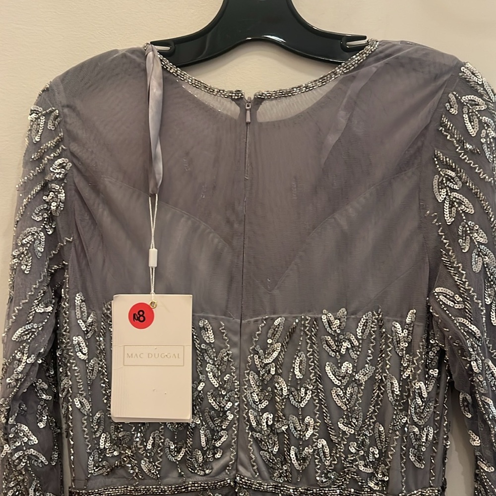 Mac Duggal Silver Sequin Long Sleeve Gown - Picture 8 of 10